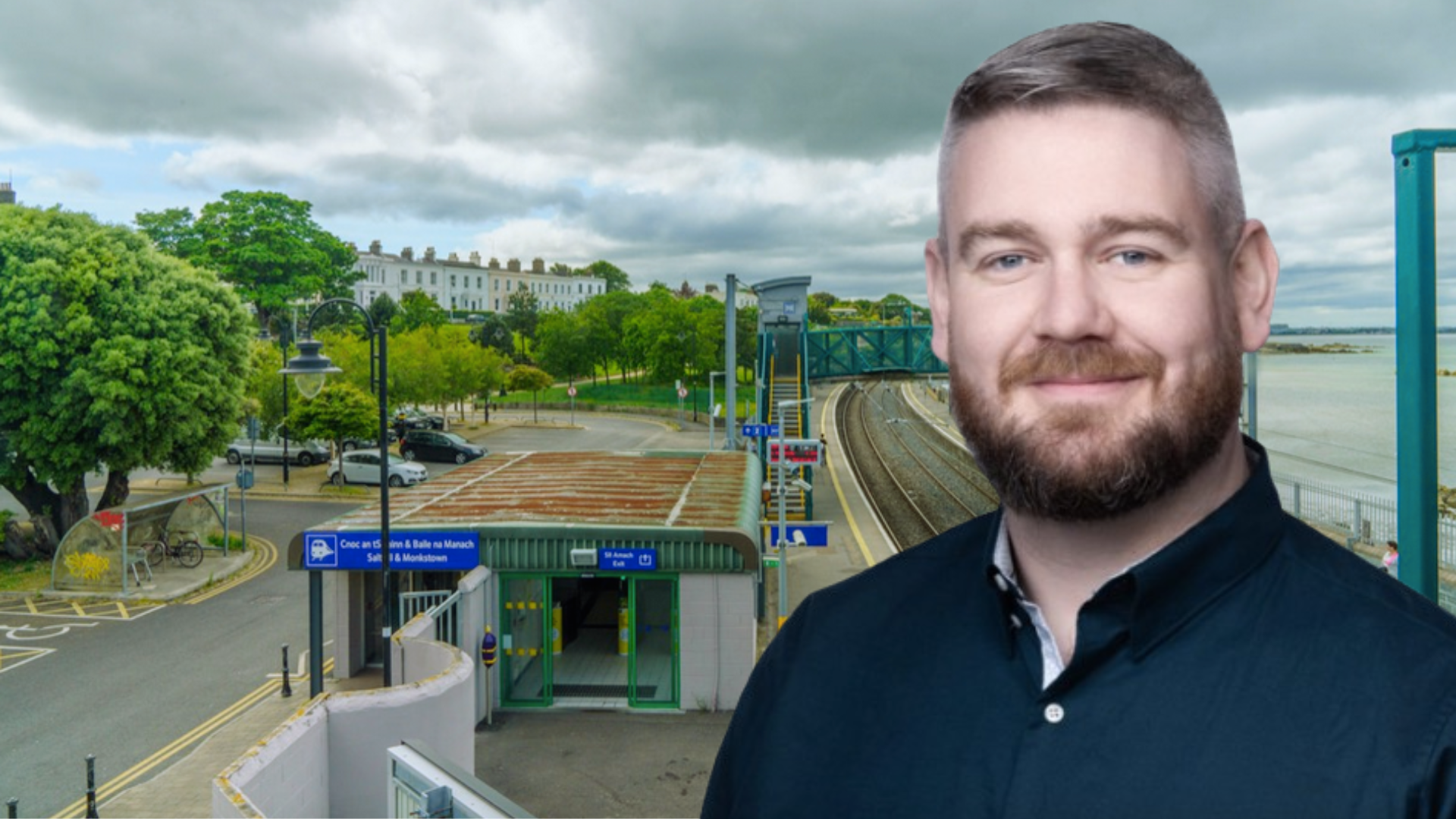 Councillor Dave O'Keeffe in front of Salthill & Monkstown Dart Station.