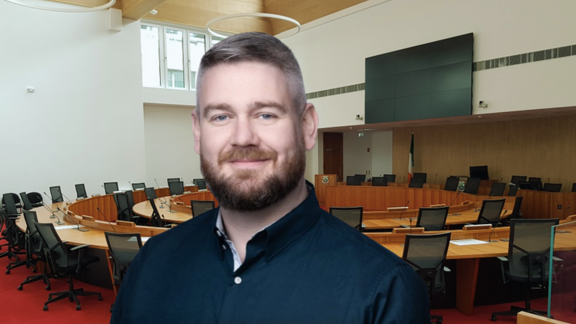 Councillor Dave O'Keeffe in front of Dún Laoghaire-Rathdown County Council chambers.