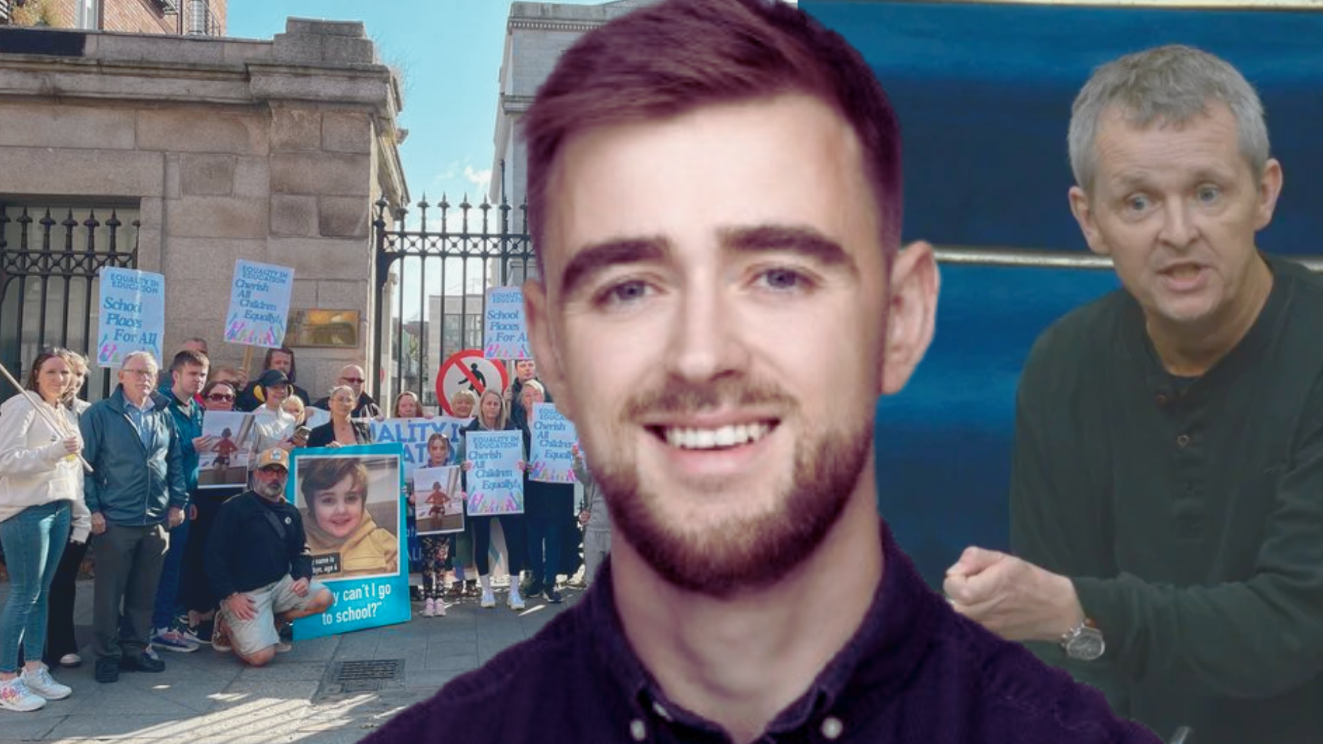 Cllr Conor Reddy in front of Richard Boyd Barrett in the Dáil and a Special Education Needs Campaign Protest with Bernard Mulvany