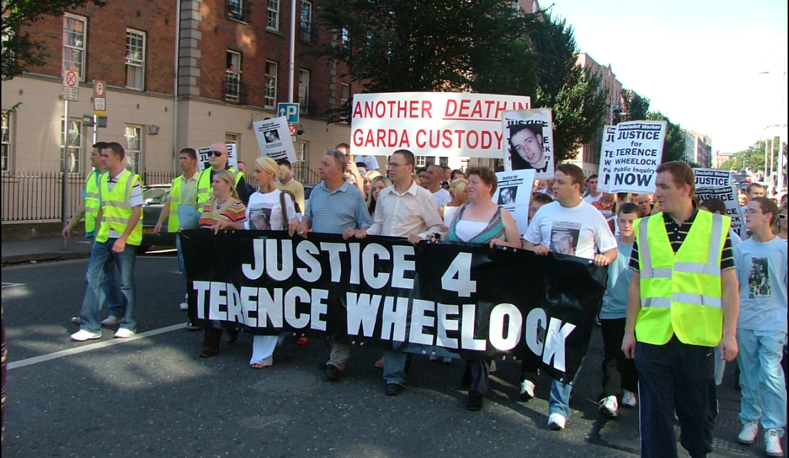 March on Gardiner Street behind a banner saying 'Justice 4 Terence Wheelock', 2006. 